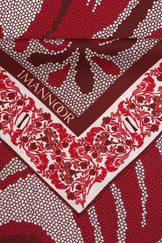 Mosaic Tulip Silk Scarf Red - 4