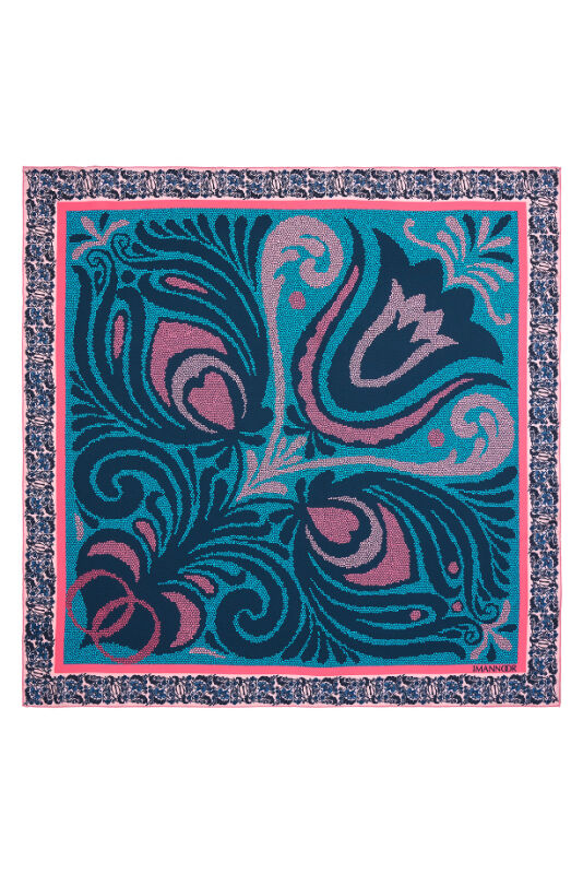 Mosaic Tulip Silk Scarf Turquoise - 1