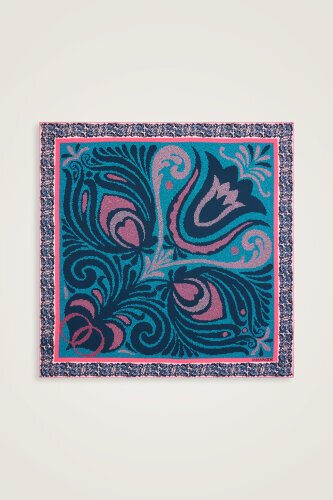 Mosaic Tulip Silk Scarf Turquoise 