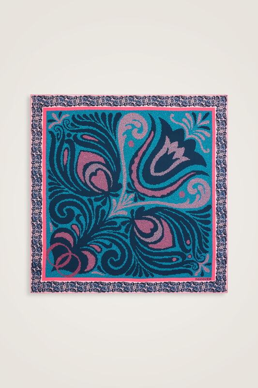 Mosaic Tulip Silk Scarf Turquoise - 1