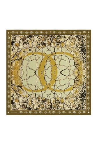Mosaic Twill Silk Scarf Khaki - 2