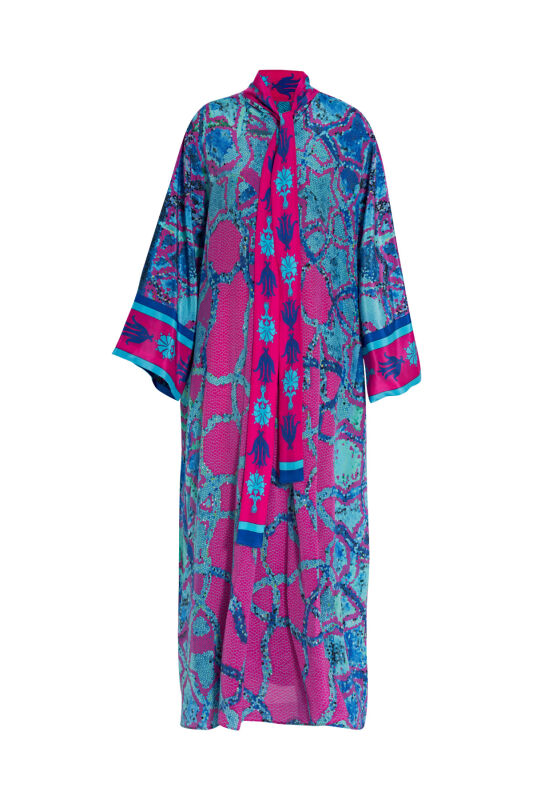 Mozaik Fuşya İpek Elbise - 1