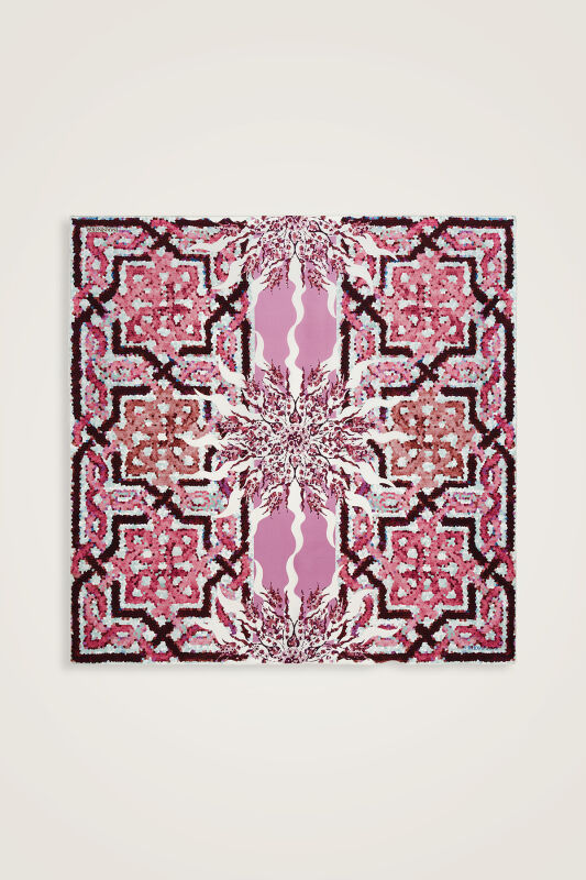 Mozaik Havuz Pembe-Yeşil Çift Taraflı Tivil İpek Eşarp 90x90 - 2