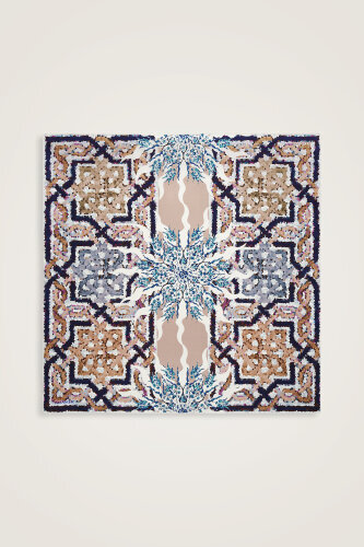 Mozaik Havuz Pembe-Yeşil Çift Taraflı Tivil İpek Eşarp 90x90 - Imannoor (3)