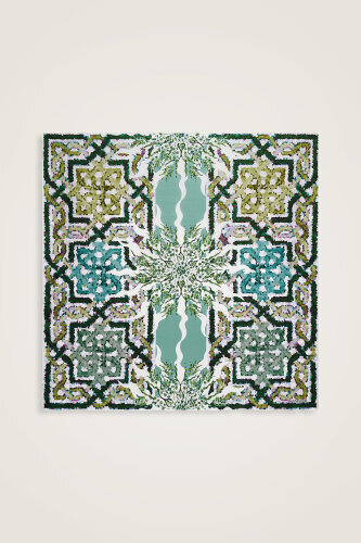 Mozaik Havuz Turuncu-Yeşil Çift Taraflı Tivil İpek Eşarp 90x90 - Imannoor (2)