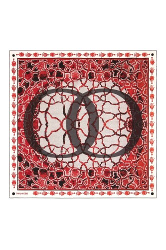 Mozaik Kırmızı Tivil İpek Eşarp 90x90 - 2