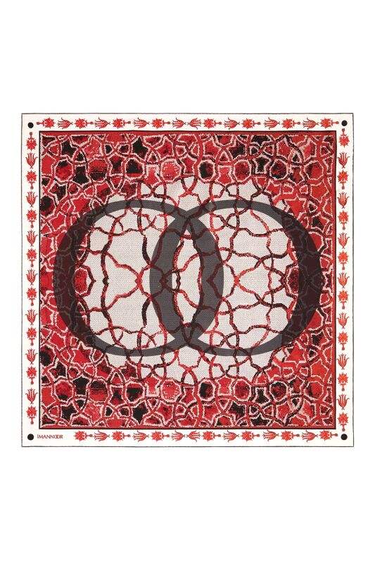 Mozaik Kırmızı Tivil İpek Eşarp 90x90 - 2