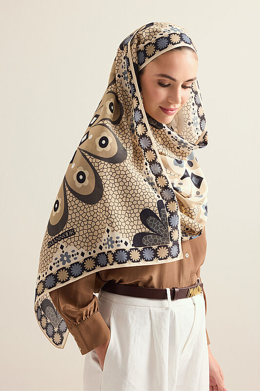 Mozaik Papatya Limon Küfü Pamuk Floş Şal 70x210 - 1