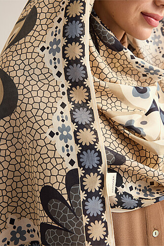 Mozaik Papatya Limon Küfü Pamuk Floş Şal 70x210 - 5