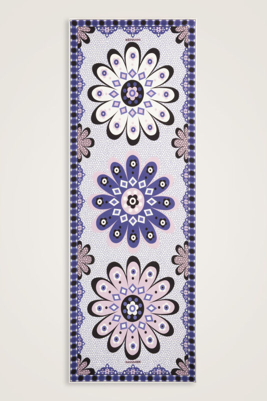 Mozaik Papatya Mavi-Pudra Pamuk Floş Şal 70x210 - 1