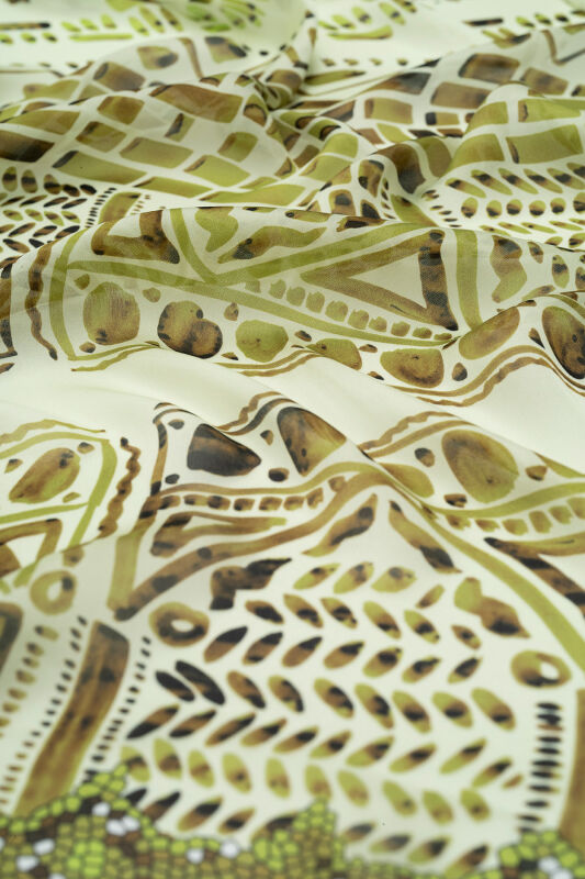 Mozaik Revak Yeşil Şifon İpek Şal 100x200 - 4