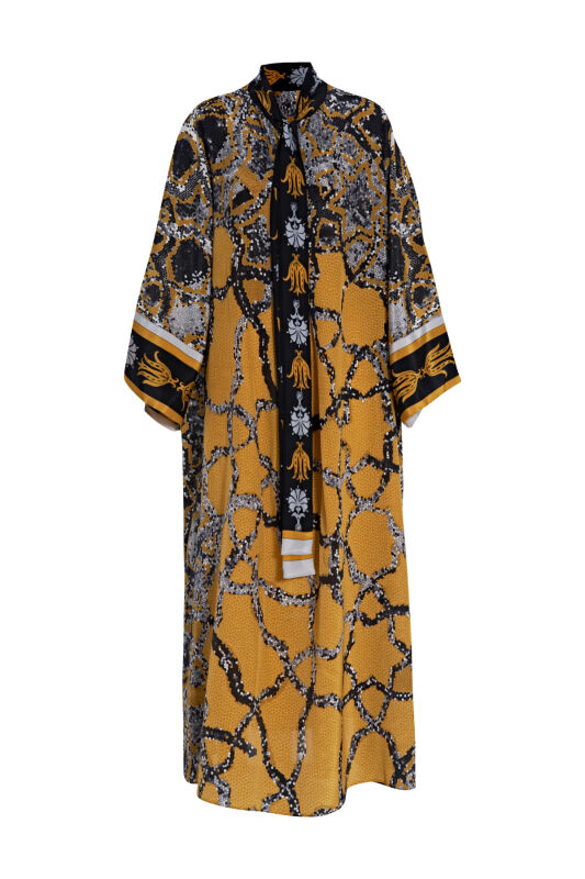 Mozaik Sarı İpek Elbise - 1