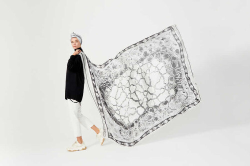 Mozaik Siyah İpek Şal 200x150 - 6