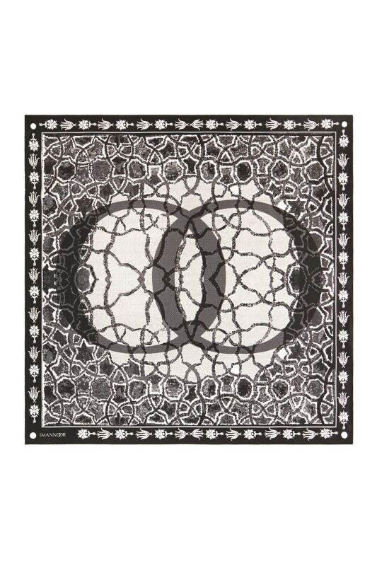 Mozaik Siyah Tivil İpek Eşarp 90x90 - 2