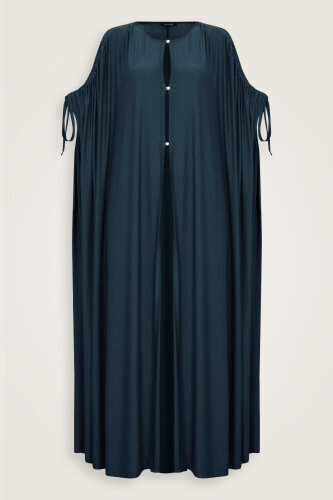 Navy Blue Combed Cotton Abaya - 1