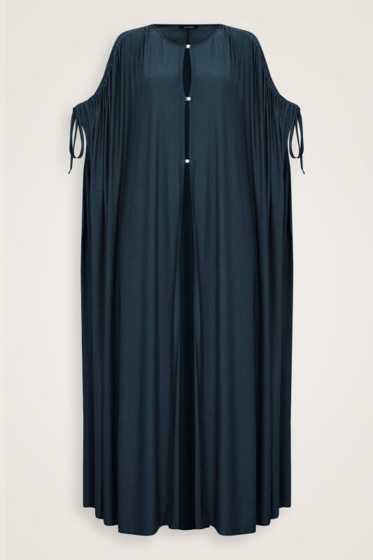 Navy Blue Combed Cotton Abaya - 1