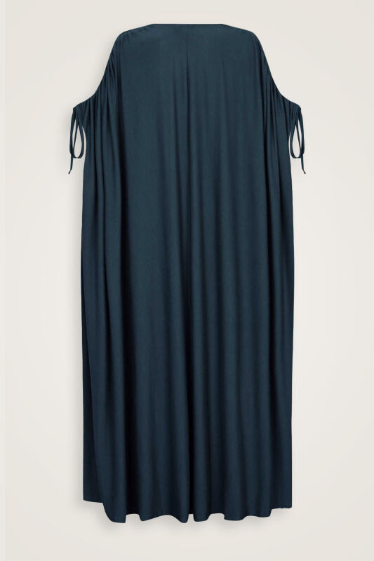 Navy Blue Combed Cotton Abaya - 2