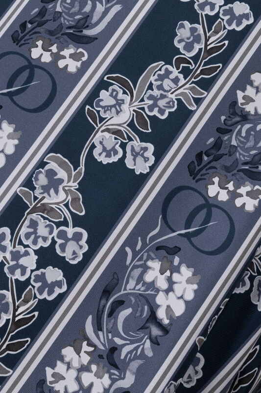 Navy Blue Plaid Silk Dress with Swing Cuff Detail - 6