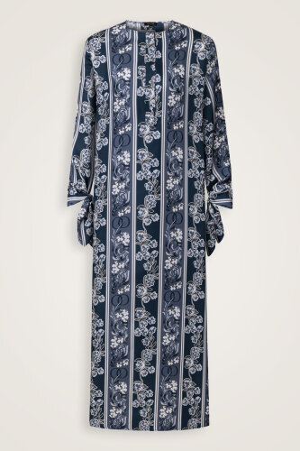 Navy Blue Plaid Silk Dress with Swing Cuff Detail - Imannoor (1)