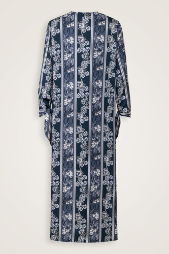 Navy Blue Plaid Silk Dress with Swing Cuff Detail - Imannoor (4)