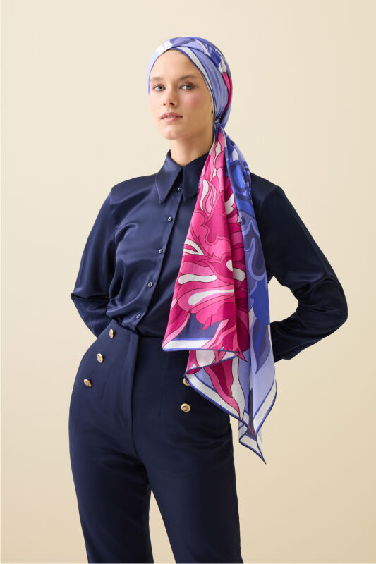 Neşe Desen Lavanta Pamuk İpek Şal 70x210 - 1