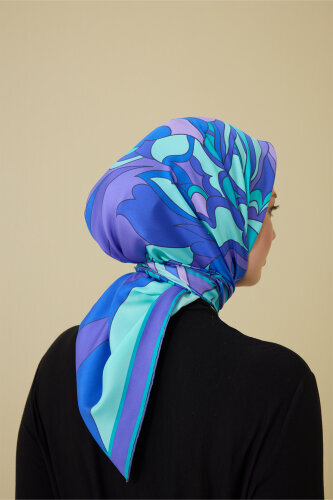 Neşe Saks-Turkuaz Tivil İpek Eşarp 90x90 - 5