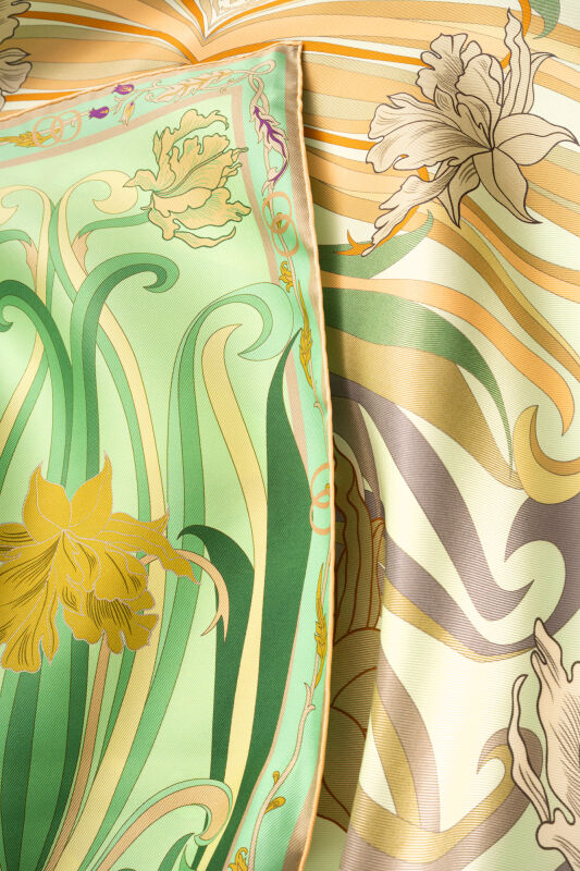 New World Aqua Green-Yellow Sided Twill Silk Scarf - 2