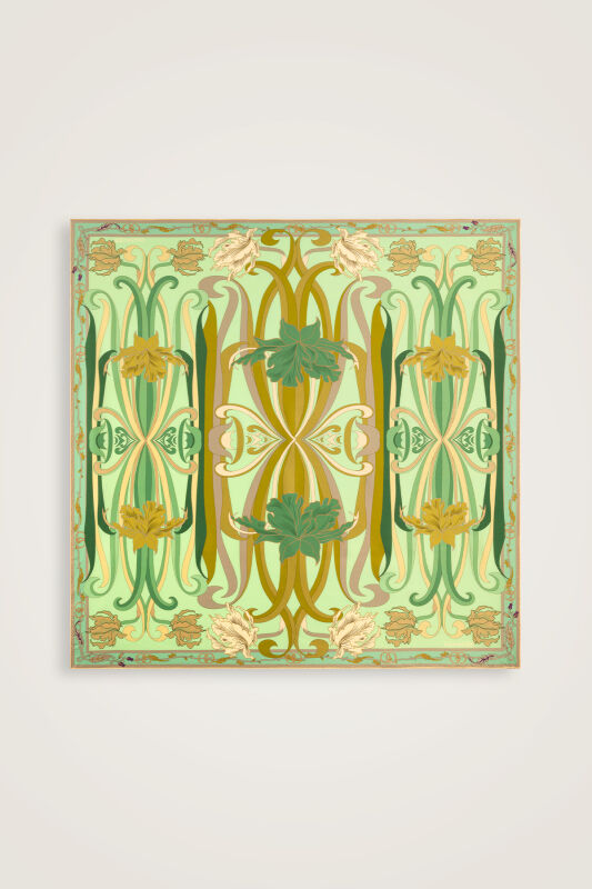 New World Aqua Green-Yellow Sided Twill Silk Scarf - 1