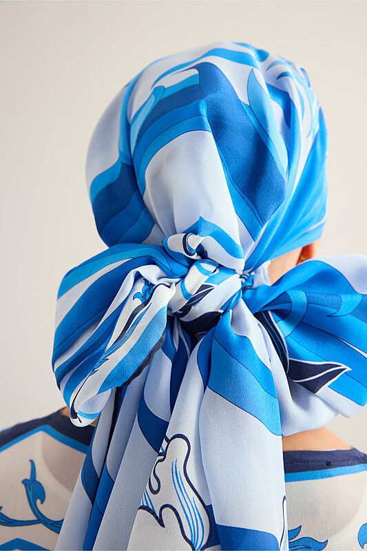 New World Blue Crepe Silk Kaftan Shawl - 3