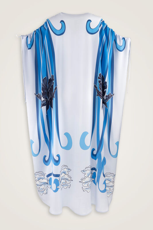 New World Blue Twill Silk Abaya - 3