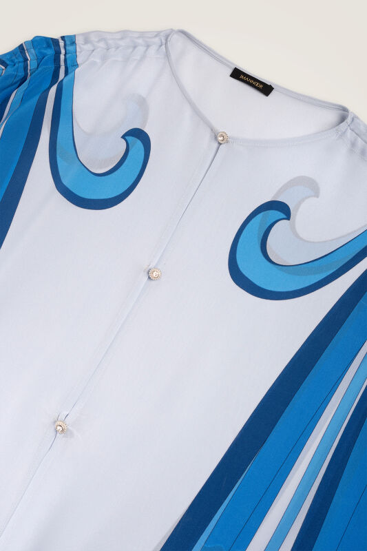 New World Blue Twill Silk Abaya - 2