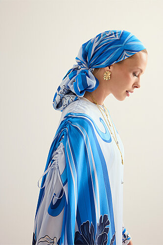 New World Blue Twill Silk Abaya - 3