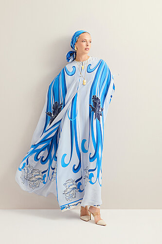 New World Blue Twill Silk Abaya - Imannoor