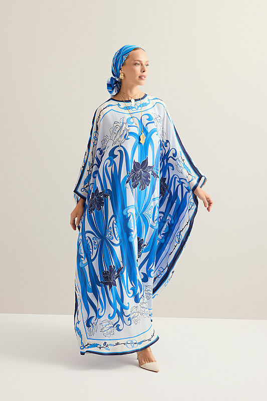 New World Blue Twill Silk Kaftan - 3