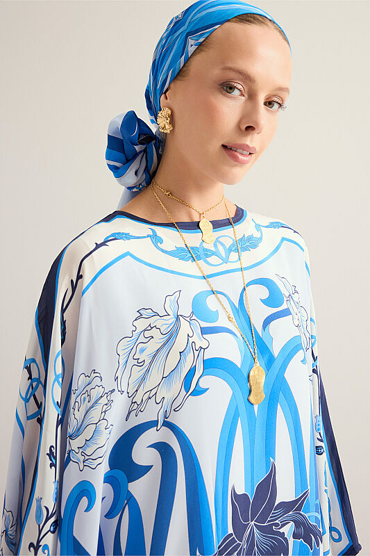New World Blue Twill Silk Kaftan - 5