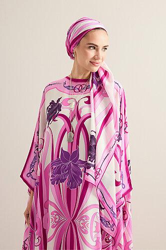 New World Pink Crepe Silk Kaftan Shawl - 1