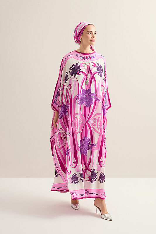 New World Pink Twill Silk Kaftan - 1