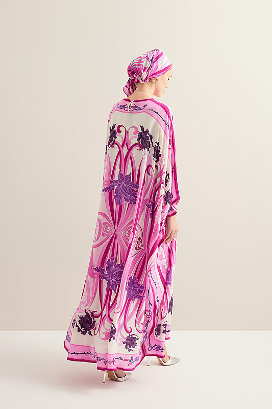 New World Pink Twill Silk Kaftan - 7