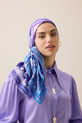 New World Purple-Blue Double-Sided Twill Silk Scarf - 3