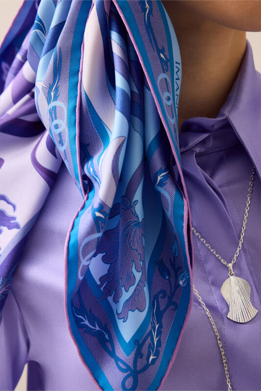 New World Purple-Blue Double-Sided Twill Silk Scarf - 7