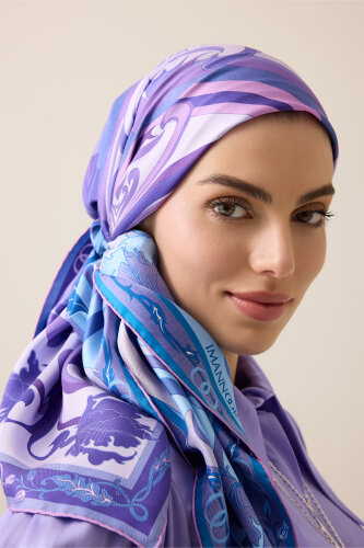 New World Purple-Blue Double-Sided Twill Silk Scarf 