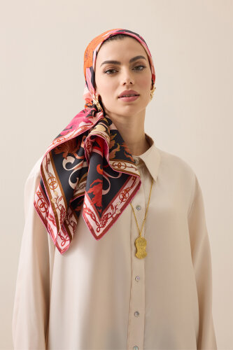 New World Red-Beige Double-Sided Twill Silk Scarf - 3