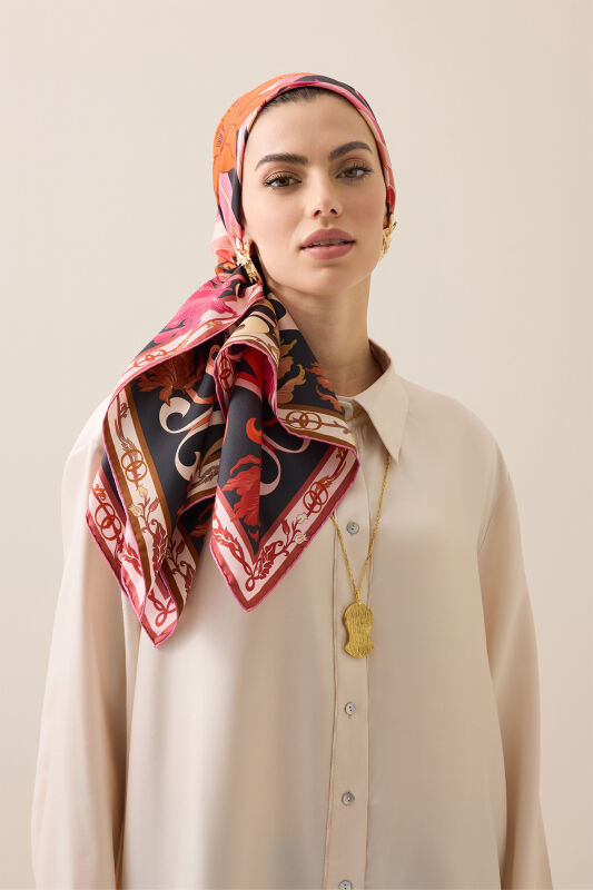 New World Red-Beige Double-Sided Twill Silk Scarf - 3