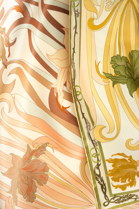 New World Salmon-Yellow Double-Sided Twill Silk Scarf - 4