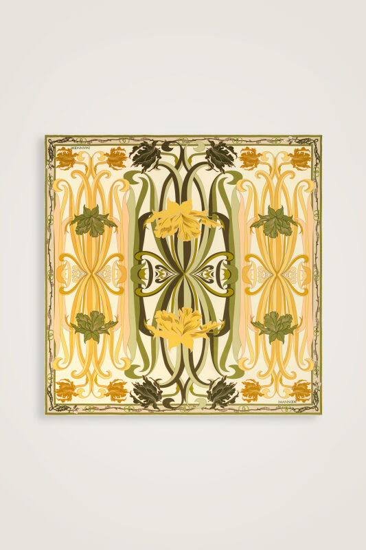 New World Salmon-Yellow Double-Sided Twill Silk Scarf - 5