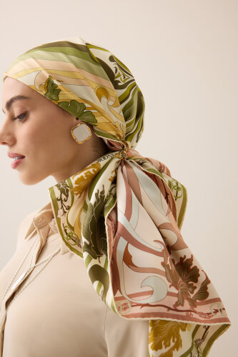 New World Salmon-Yellow Double-Sided Twill Silk Scarf 