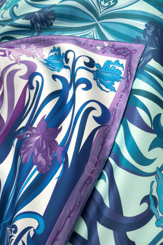 New World Turquoise-Fuchsia Double-Sided Twill Silk Scarf - 4