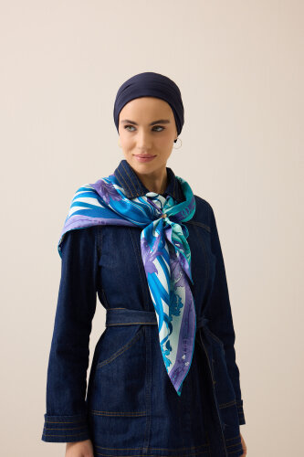 New World Turquoise-Fuchsia Double-Sided Twill Silk Scarf - 6