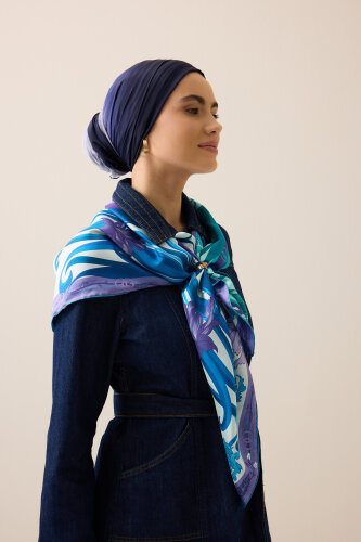 New World Turquoise-Fuchsia Double-Sided Twill Silk Scarf - 3