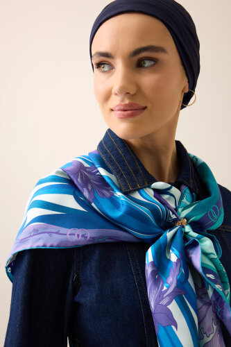 New World Turquoise-Fuchsia Double-Sided Twill Silk Scarf - 1